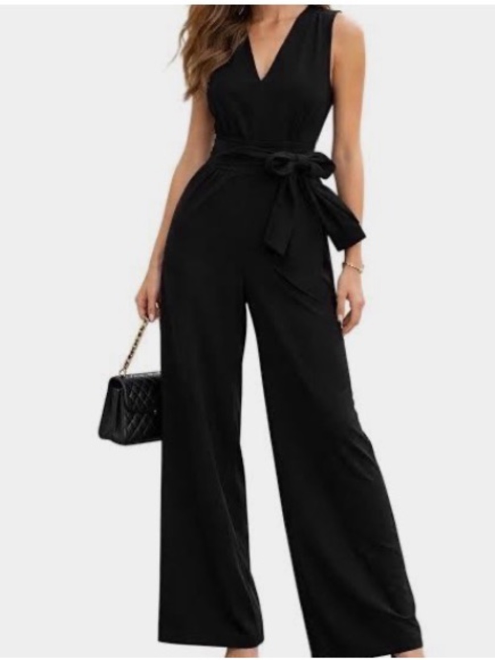 Trina Turk Black Wide Leg Jumpsuit Tie Waist Sleeveless Evening Cocktail Size
2